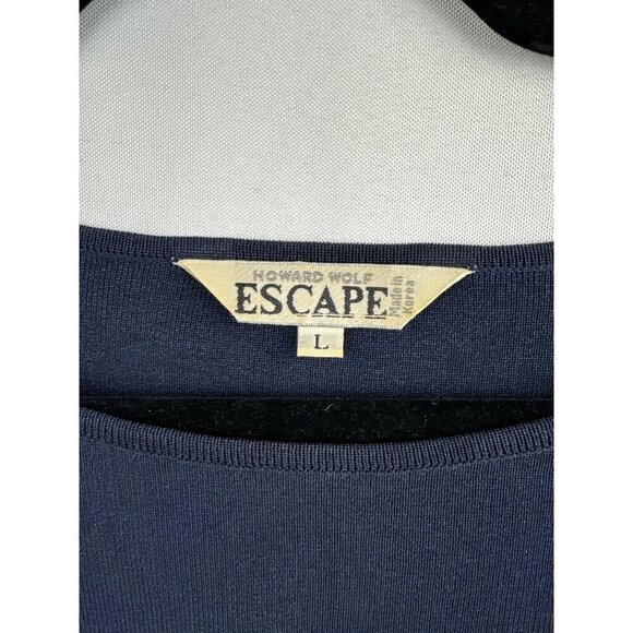 Women’s Howard Wolf Escape Size Large Navy Short Sleeve Blouse - Picture 3 of 4